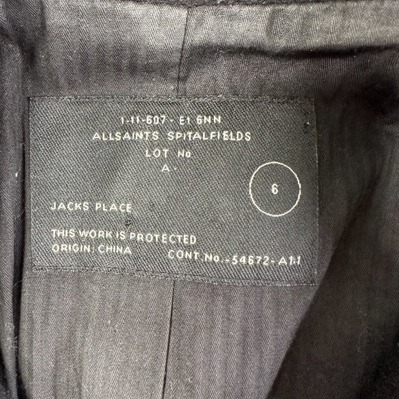 All Saints Obia Coat Size 6 Black Peplum Double Breasted Wool-Blend Gwen RARE - Picture 6 of 13